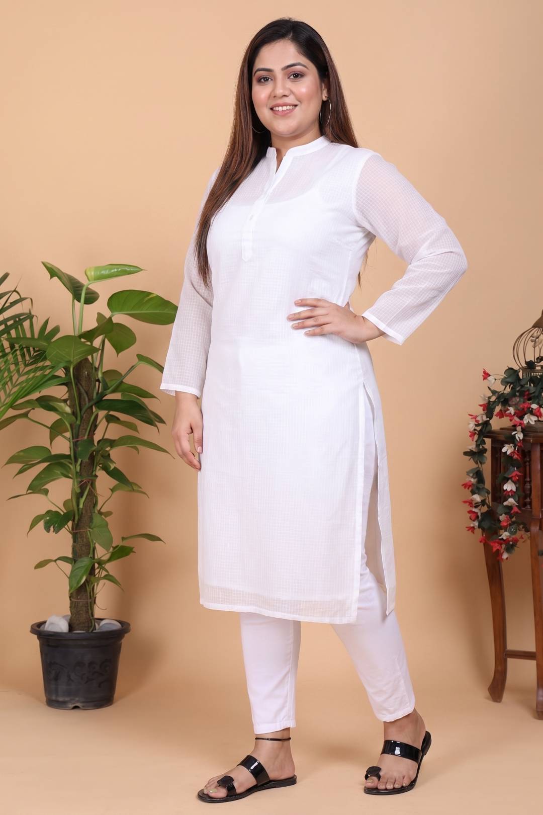 Aseel Flawless White Kota Kurta With Pant
