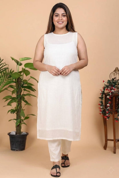 Aseel Off-White Sleeveless Kota set
