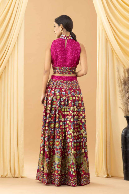 Aseel Plum Kalamkari Silk Blouse Skirt Set