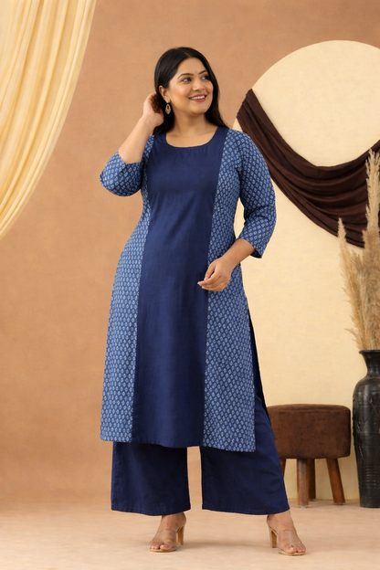 Harsingaar Indigo Cotton Printed Kurta Set