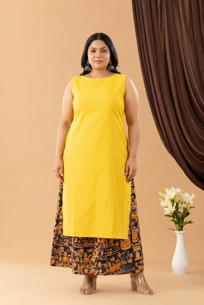 Bahaar Golden Yellow Black Kalamkari Kurta Set
