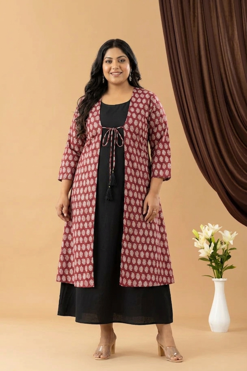 Bahaar Berry Block print shrug dress