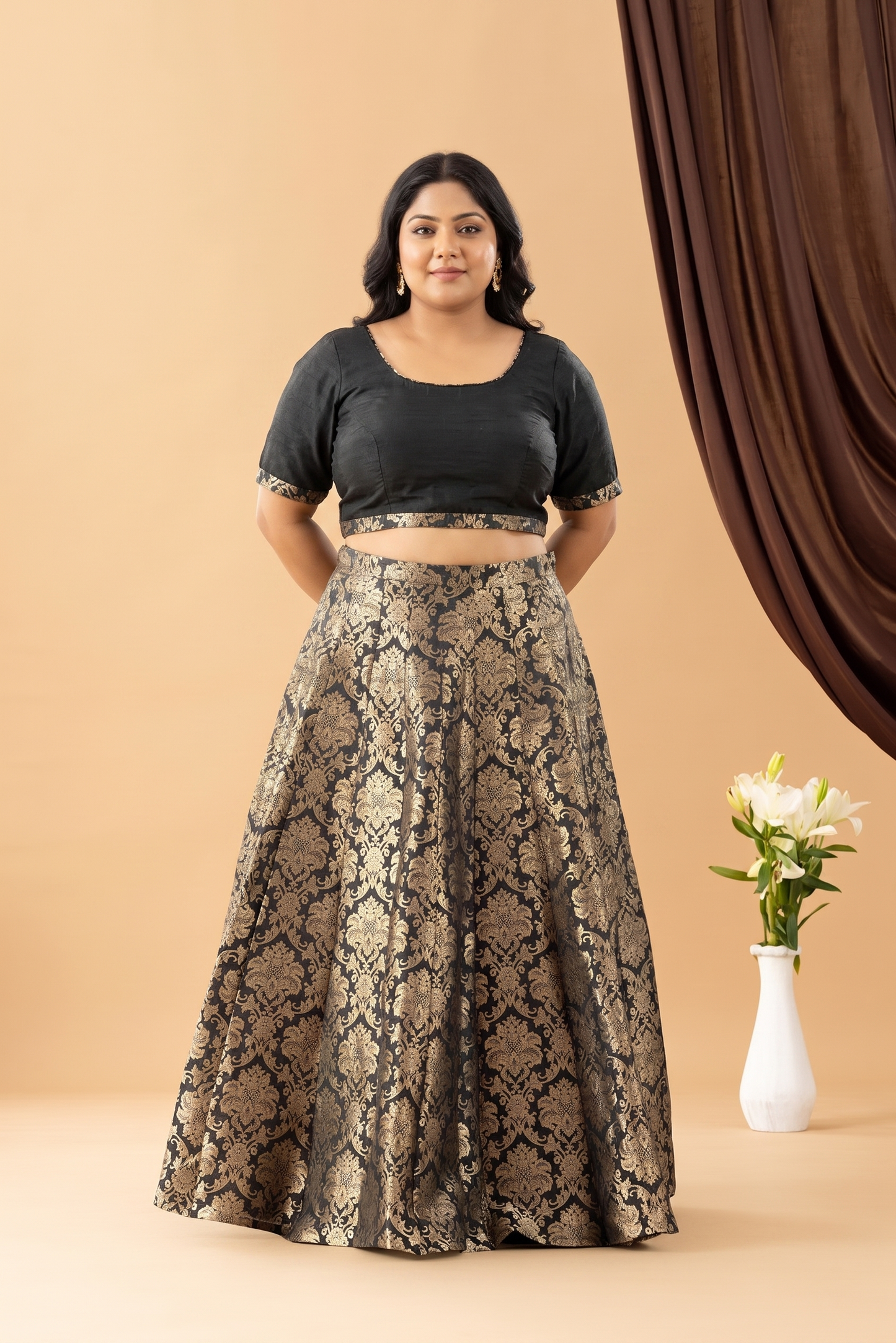 Bahaar Black Jacquard Raw Silk Blouse Skirt Set