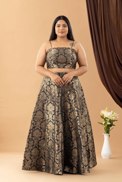 Bahaar Black Jacquard Skirt and Blouse Set