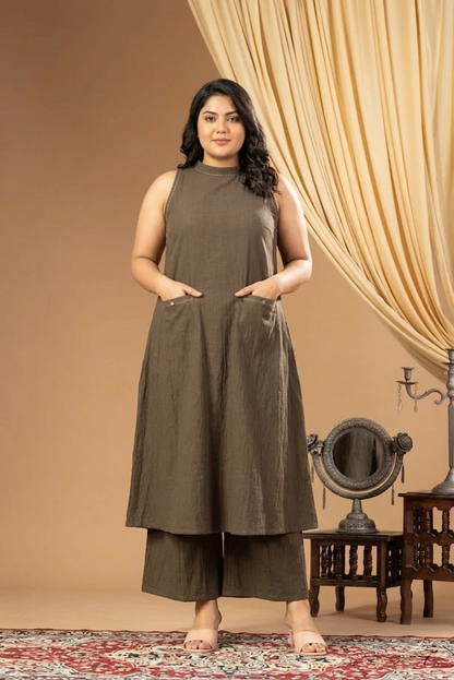 Aseel Dark Olive Green Halter Kurta Set