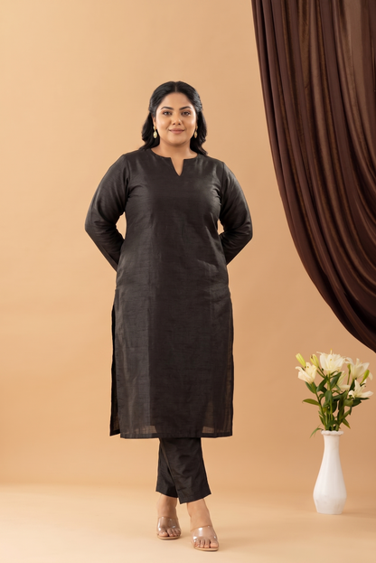 Bahaar Black Raw Silk Kurta Set