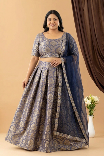 Bahaar Ink Blue Jacquard Skirt Blouse Dupatta Set