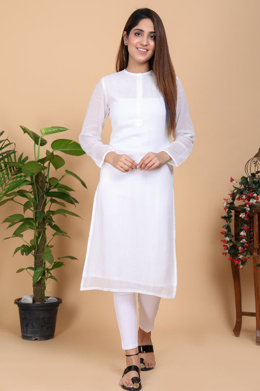 Aseel Flawless White Kota Kurta With Pant