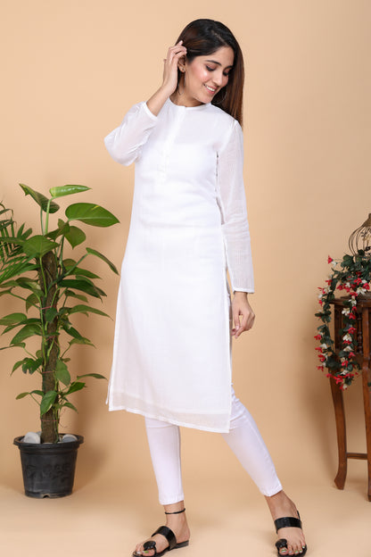 Aseel Flawless White Kota Kurta With Pant