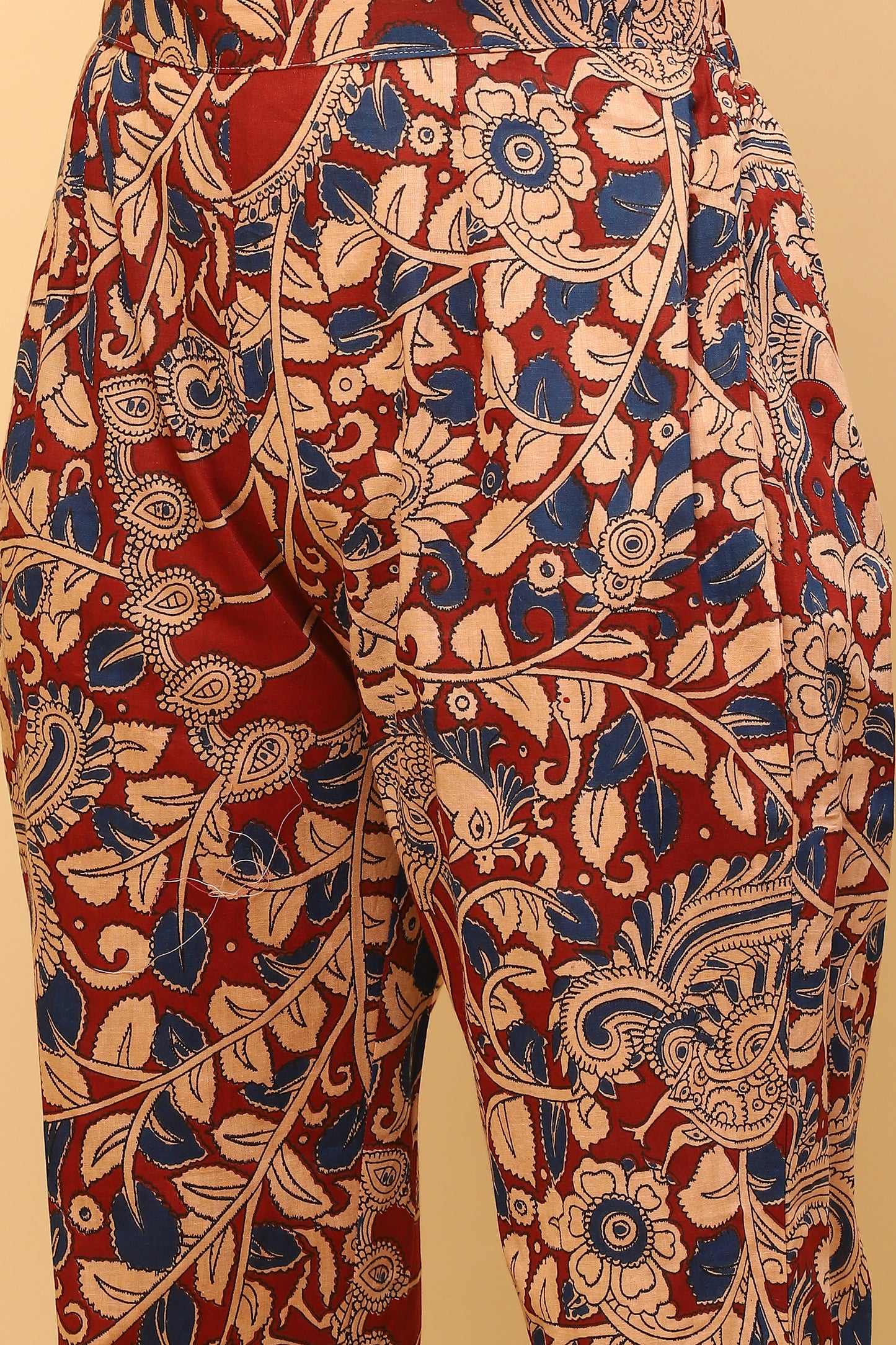 Sanchi Rust Red Kalamkari Cotton Kurta Trousers Set