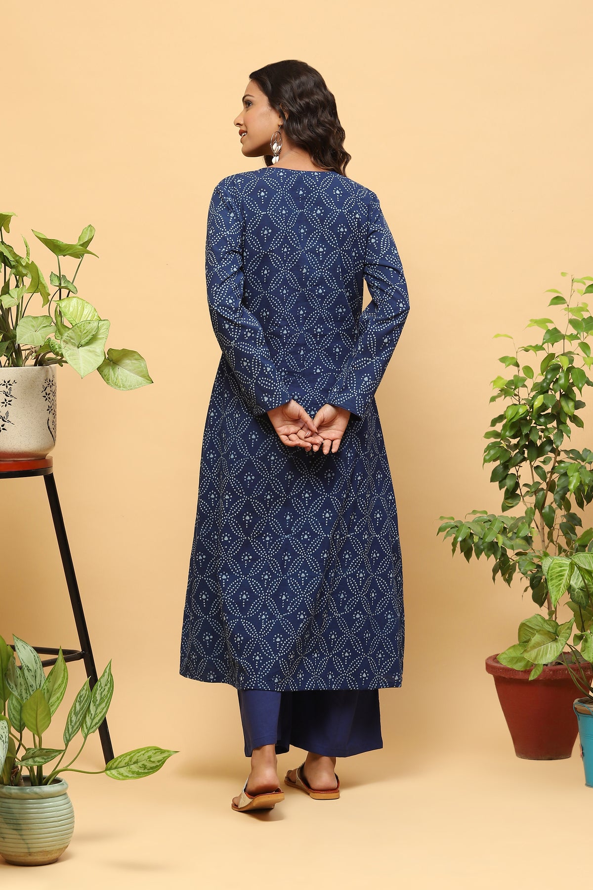 Sanchi Indigo Bagru A-line Front Slit Kurta Palazzo Set