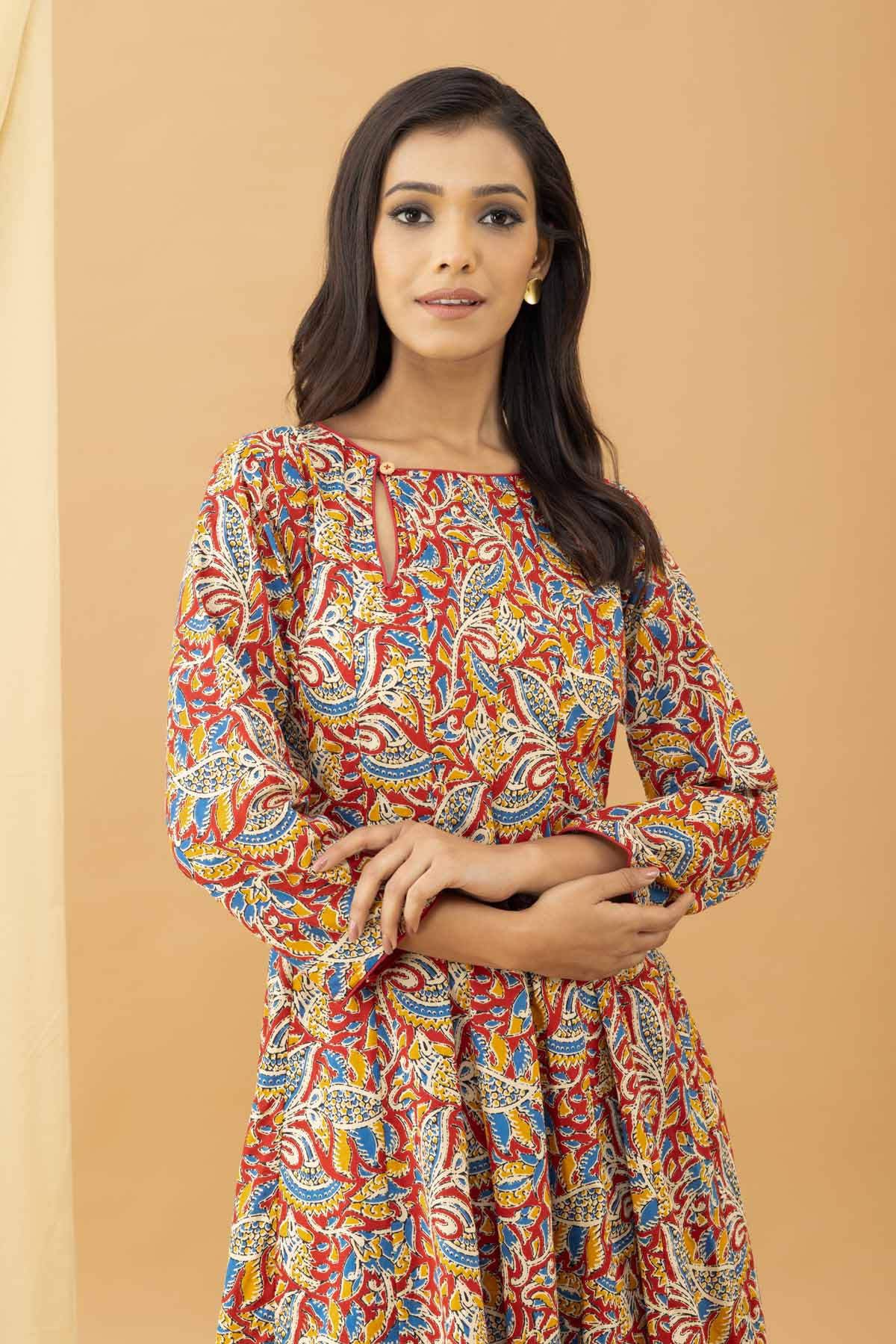 Aseel Red Kalamkari Slit Kurta Palazzo Set