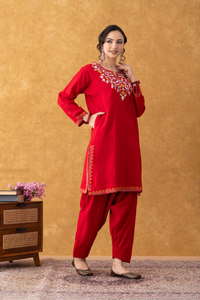 Noor Red Multi Embroidered Phiran Salwar Set