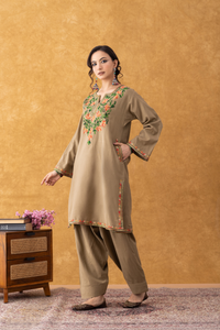Noor Beige multi Embroidered Phiran Salwar Set