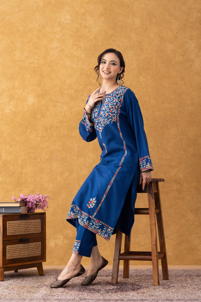 Blue embroidered kurta set, royal blue kurta set with dupatta, navy blue kurta set with dupatta, sky blue kurta set with dupatta, winter suits for women, winter suits designs for ladies, winter party wear suits for ladies, winter stitched suits for ladies, winter wear suits for women, Kashmiri winter suits for ladies.Blue embroidered kurta set, royal blue kurta set with dupatta, navy blue kurta set with dupatta, sky blue kurta set with dupatta, winter suits for women, winter suits designs for ladies, winter