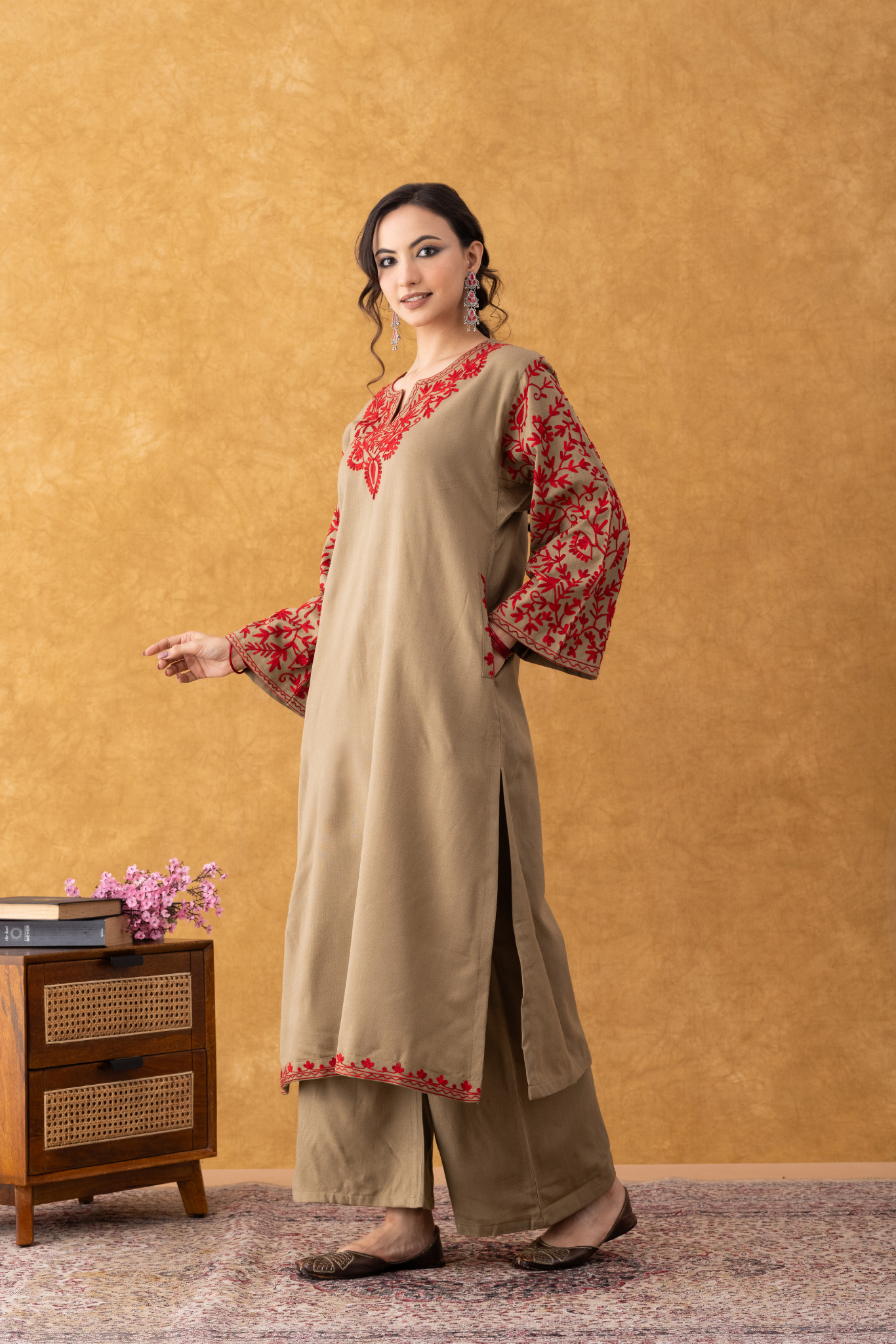 Beige With Red Embroidered Phiran Set, phiran dress of kashmir, beige with red embroidered phiran set price, beige with red embroidered phiran set online, beige with red embroidered phiran set online shopping, kashmiri phiran female, kashmiri phiran female online, phiran kurta set, phiran set for women, winter suits for women, winter suits for men, winter suits designs for ladies, winter suits for women with dupatta, winter suits for kids, winter suits for girls, winter suits design, winter suits for babies