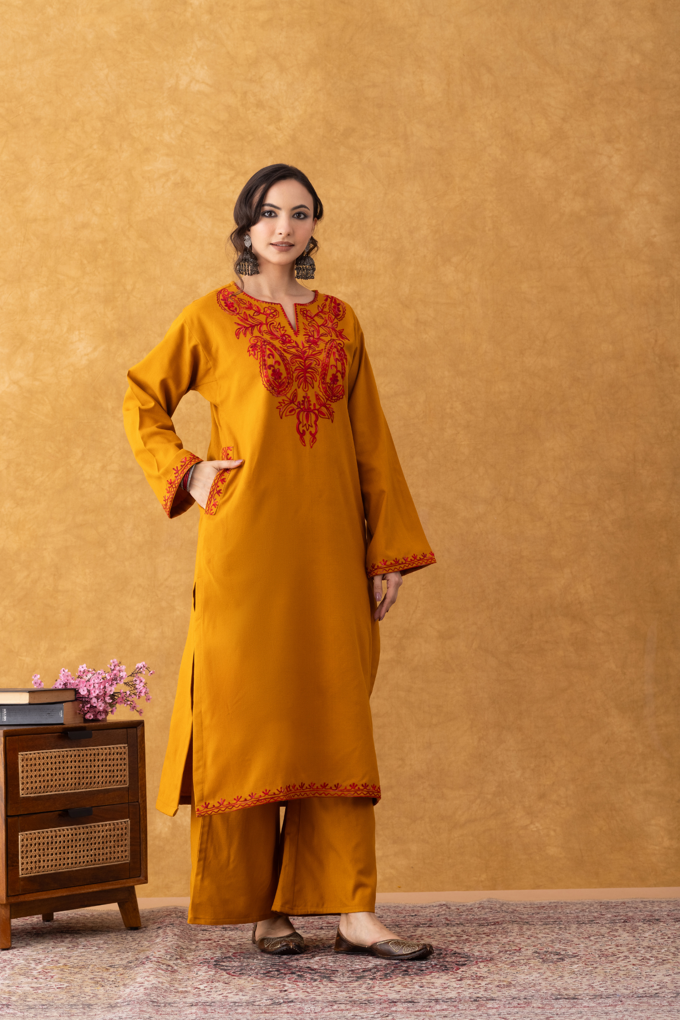 mustard colour pheran, mustard pheran, mustard colour embroidery, mustard yellow embroidered fabric, mustard with red suit set, mustard with red suit set party wear, women mustard with red suit set, mustard with red suit set ladies, mustard with red suit set online, winter suits, winter suits for women, kashmiri winter suits for ladies, kashmiri winter suits for ladies with price, winter suits unstitched, winter woolen suits for ladies with price, winter suits for ladies