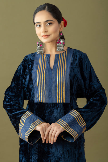 Utsaah Blue Velvet Gotta Kurta Set