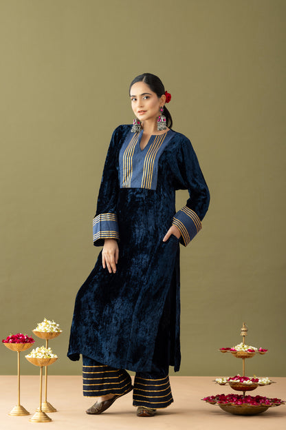 Utsaah Blue Velvet Gotta Kurta Set