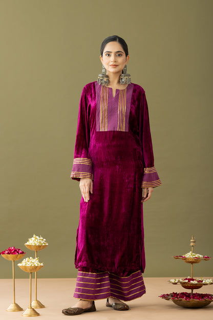 Utsaah Grape Wine Velvet Gotta Kurta Set