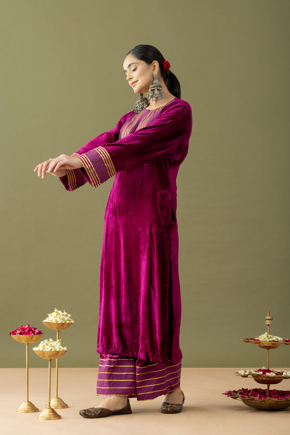 Utsaah Grape Wine Velvet Gotta Kurta Set