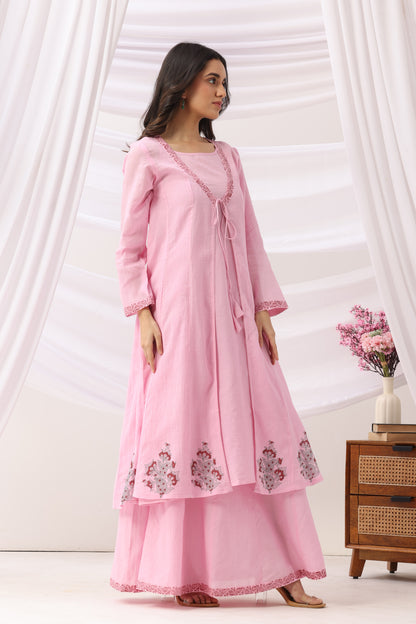 Mridu Soft Pink Kota Kurta With Skirt Set