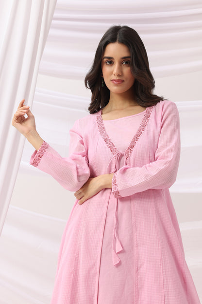 Mridu Soft Pink Kota Kurta With Skirt Set