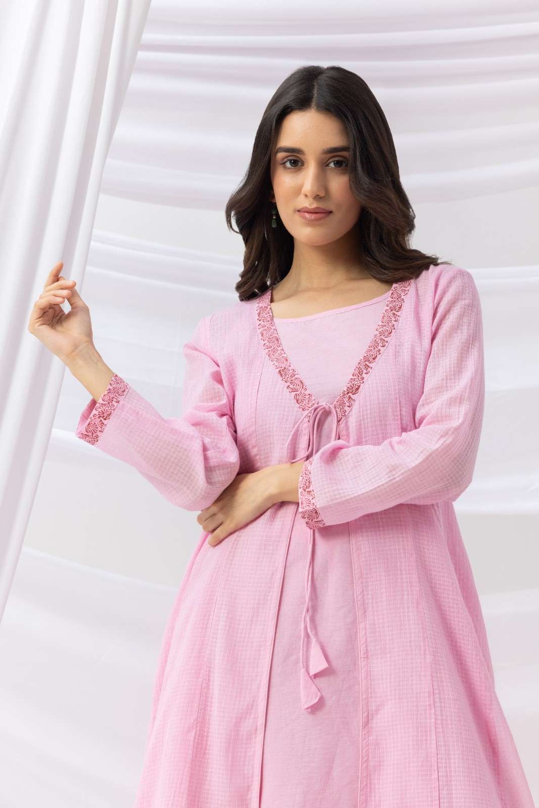 Mridu Soft Pink Kota Kurta With Skirt Set