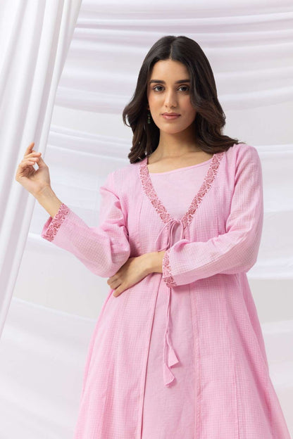 Mridu Soft Pink Kota Kurta With Skirt Set