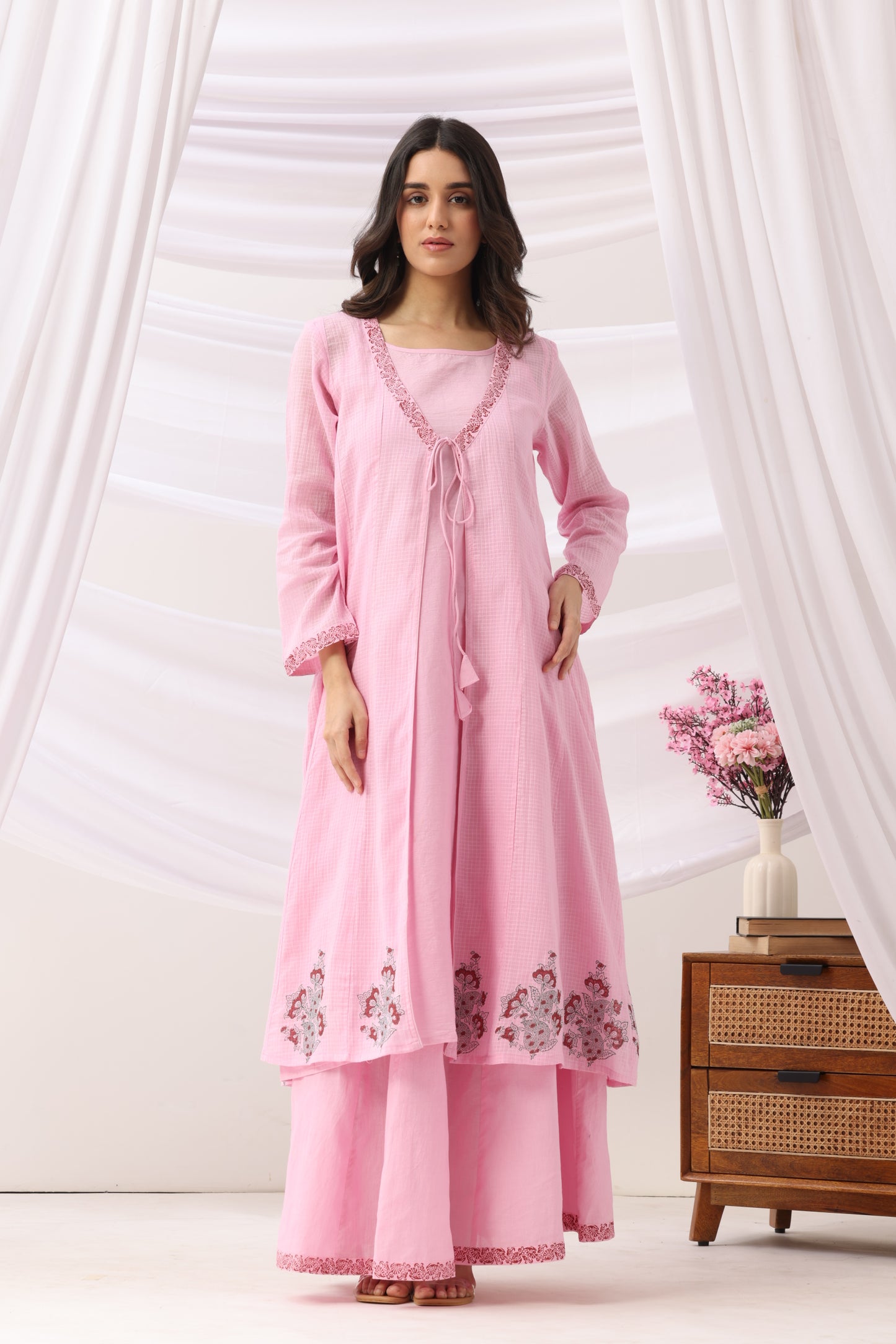 Mridu Soft Pink Kota Kurta With Skirt Set