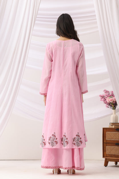 Mridu Soft Pink Kota Kurta With Skirt Set