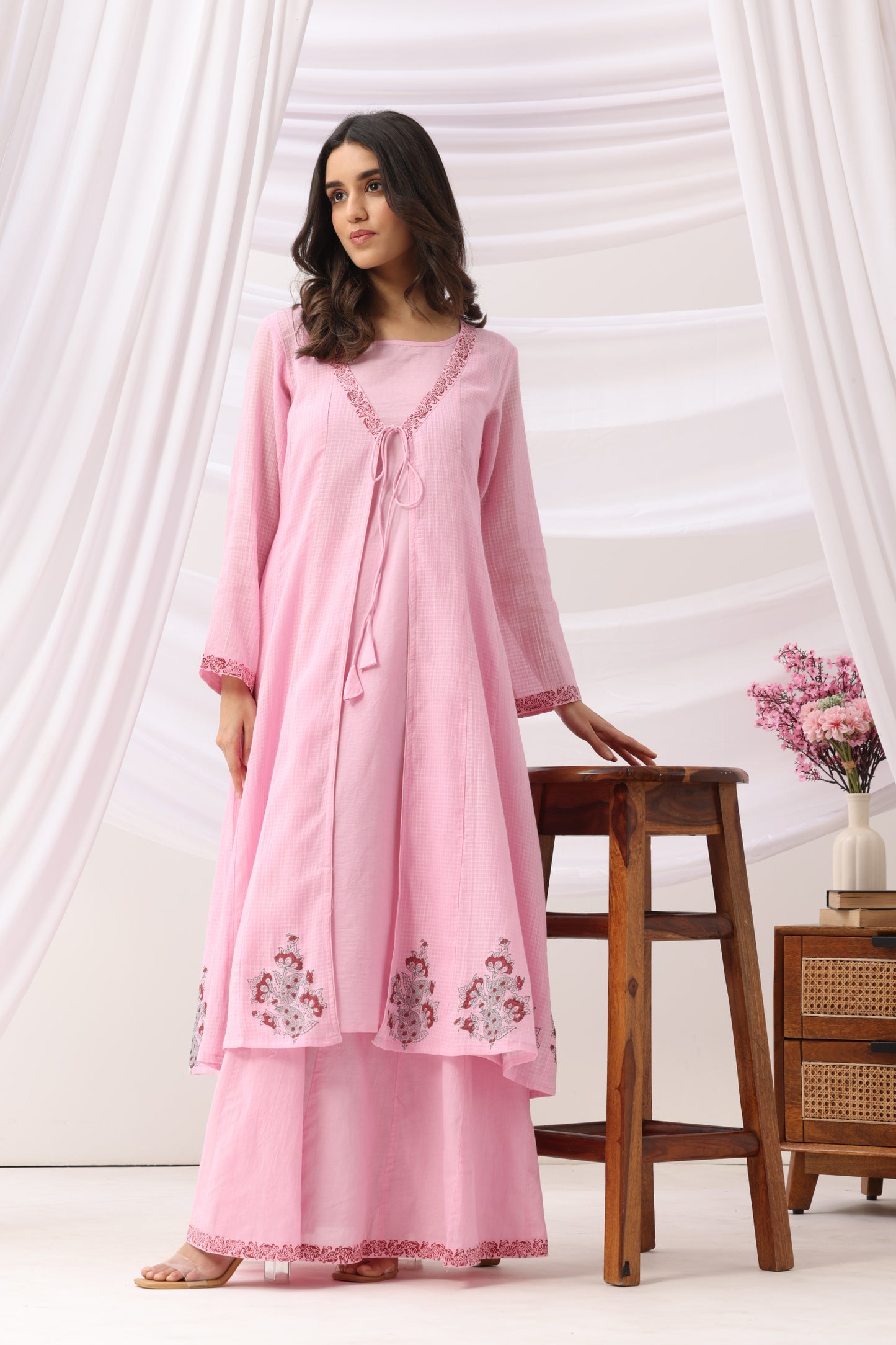 Mridu Soft Pink Kota Kurta With Skirt Set