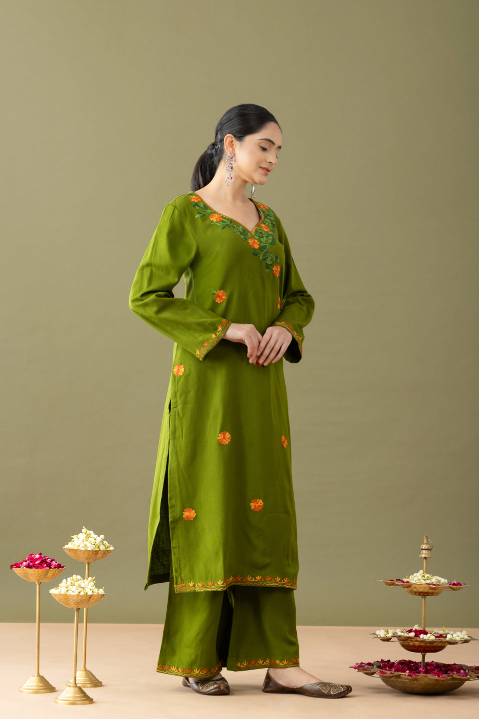 Utsaah Pea Green Aari Embroidery Kurta Set