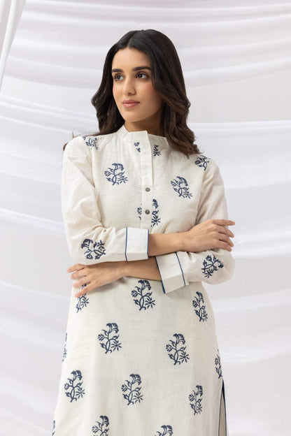 Mridu Off-White and Indigo Block Kurta Set