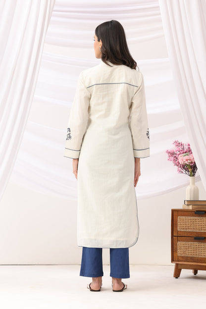 Mridu Off-White and Indigo Block Kurta Set