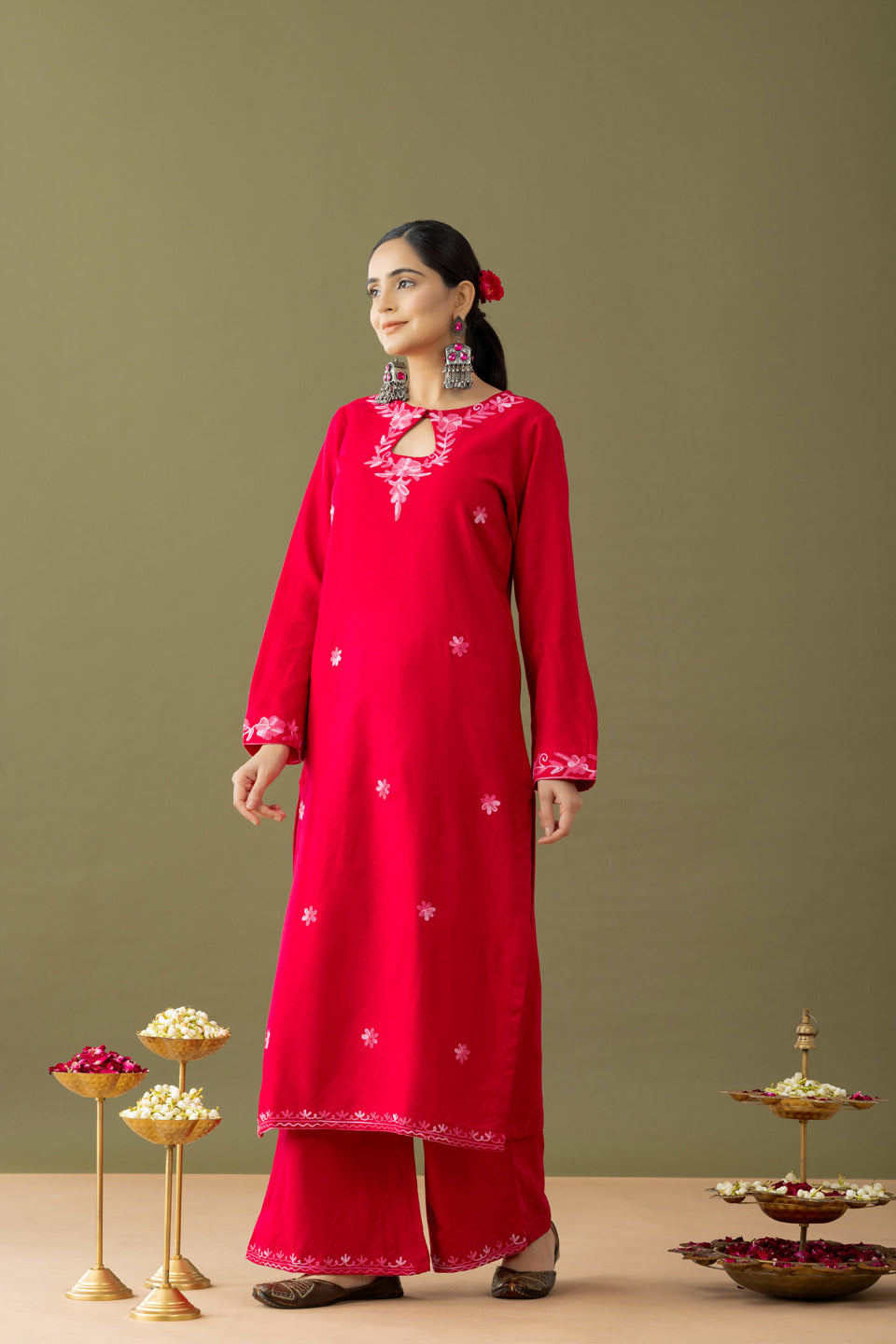 Utsaah Raspberry With Pink Aari Embroidery Kurta Set