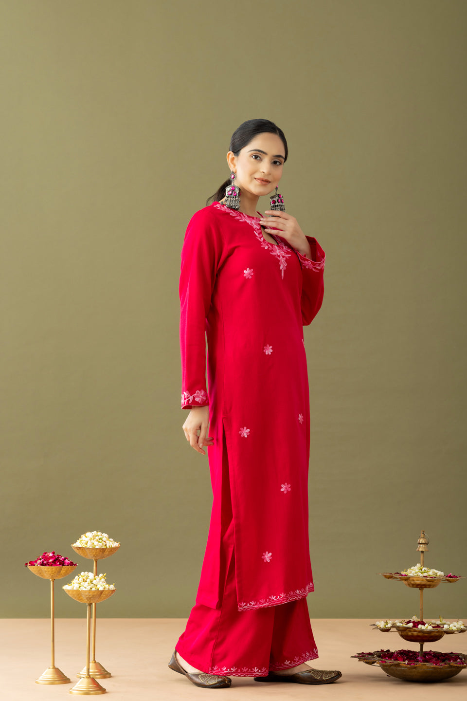 Utsaah Raspberry With Pink Aari Embroidery Kurta Set