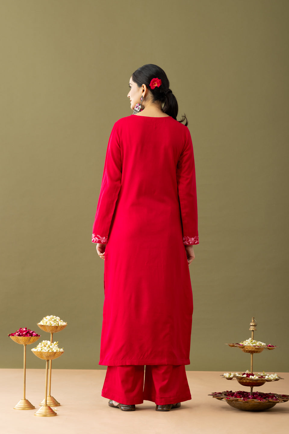 Utsaah Raspberry With Pink Aari Embroidery Kurta Set