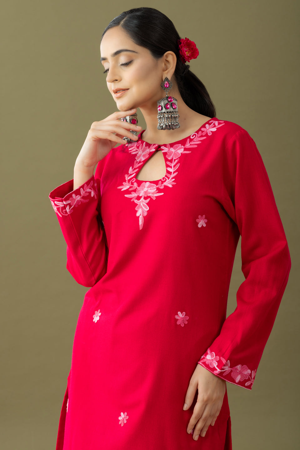 Utsaah Raspberry With Pink Aari Embroidery Kurta Set