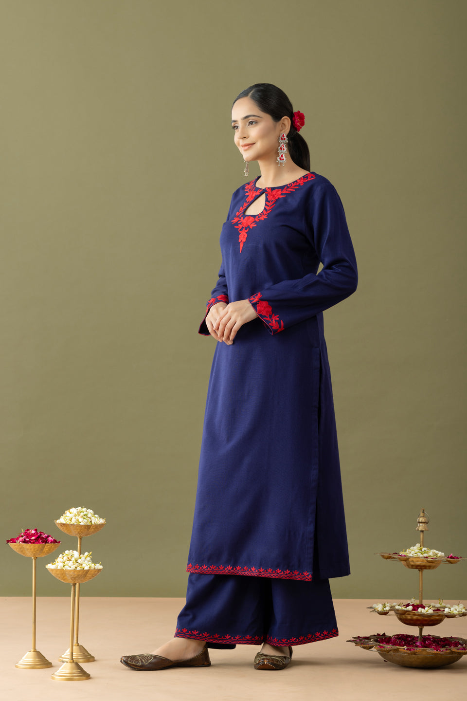 Utsaah Navy With Red Aari Embroidery Kurta Set
