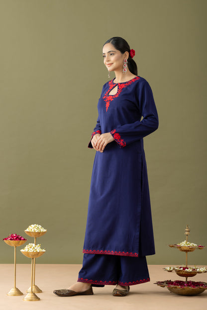Utsaah Navy With Red Aari Embroidery Kurta Set