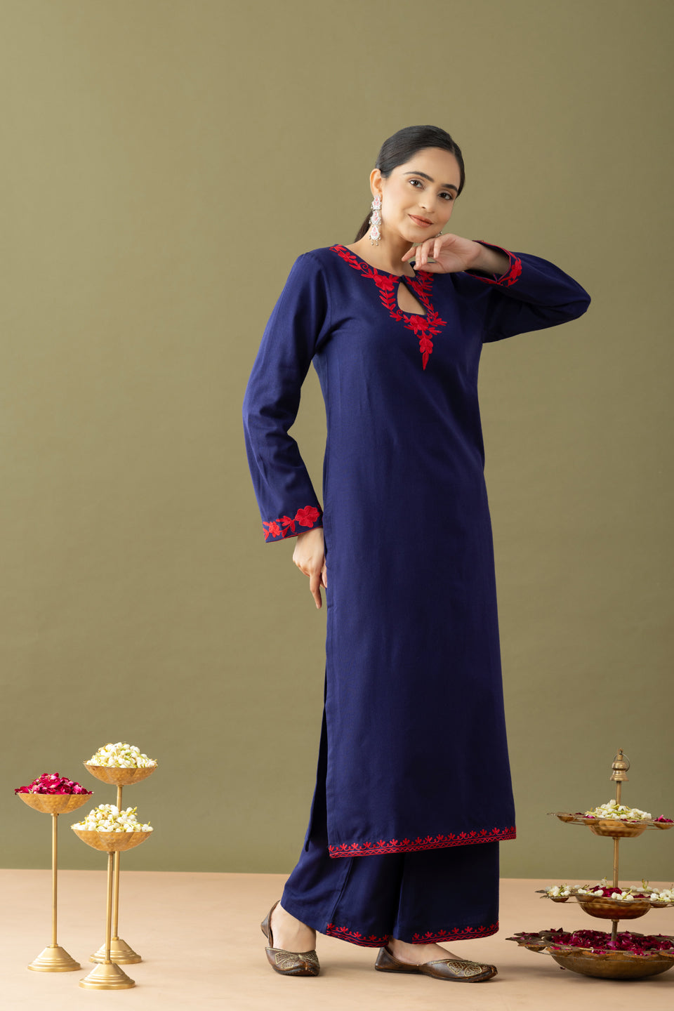 Utsaah Navy With Red Aari Embroidery Kurta Set
