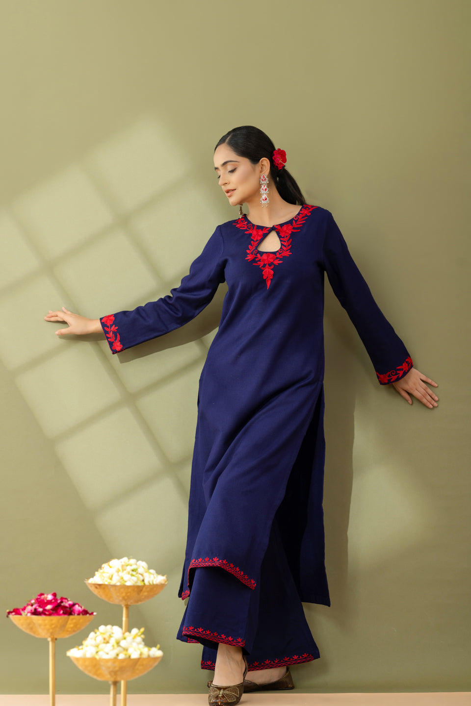 Utsaah Navy With Red Aari Embroidery Kurta Set