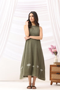 Mridu Moss Green Kota dress