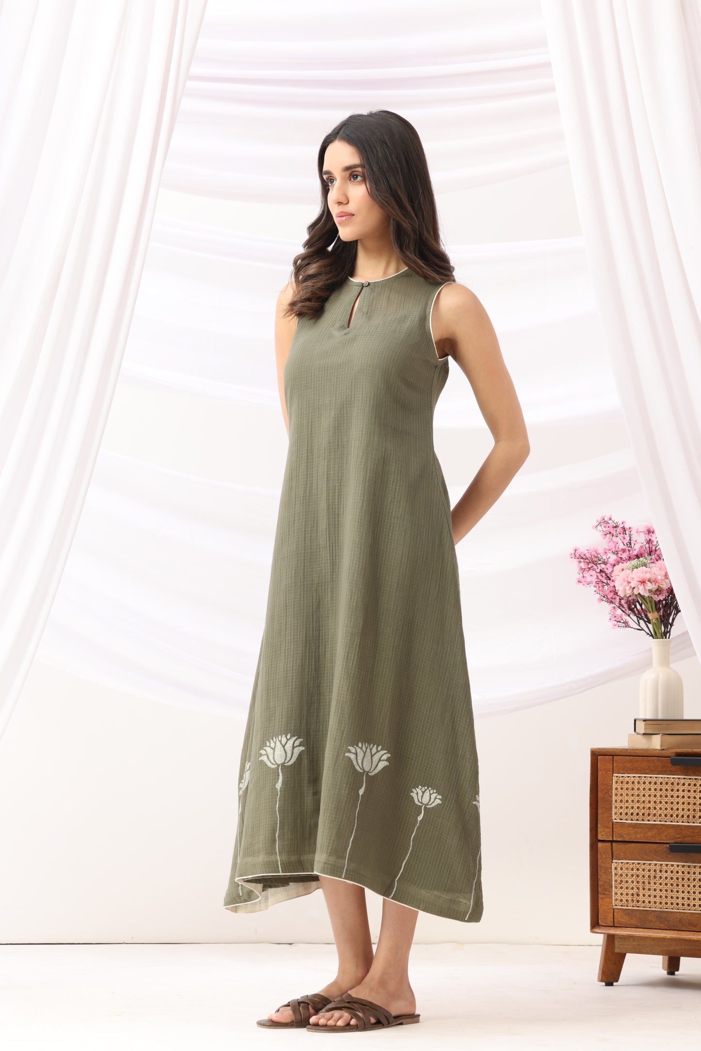 Mridu Moss Green Kota dress