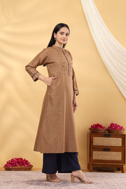 Saadgi  Warm Copper and Navy kurta Set