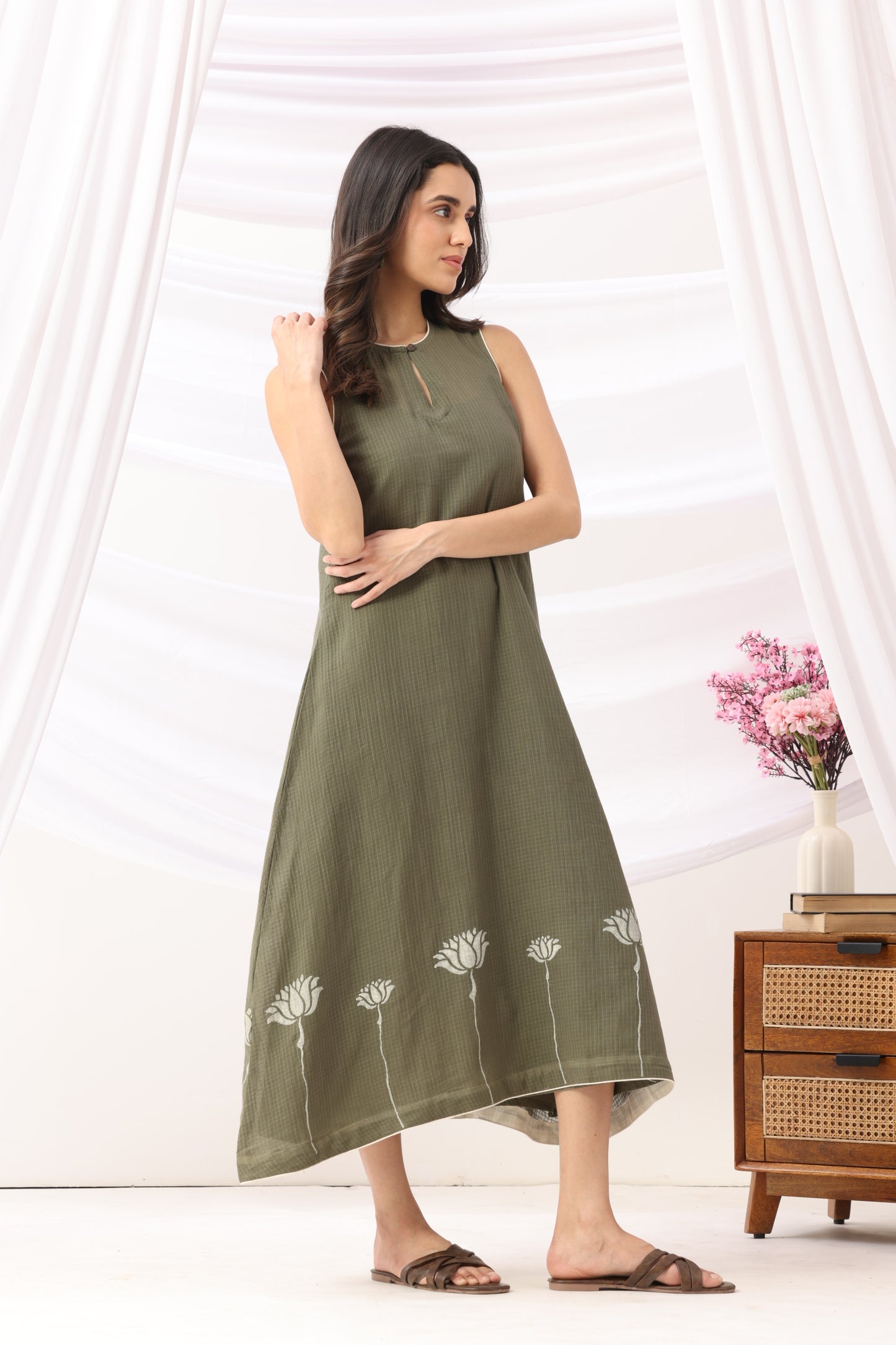 Mridu Moss Green Kota dress