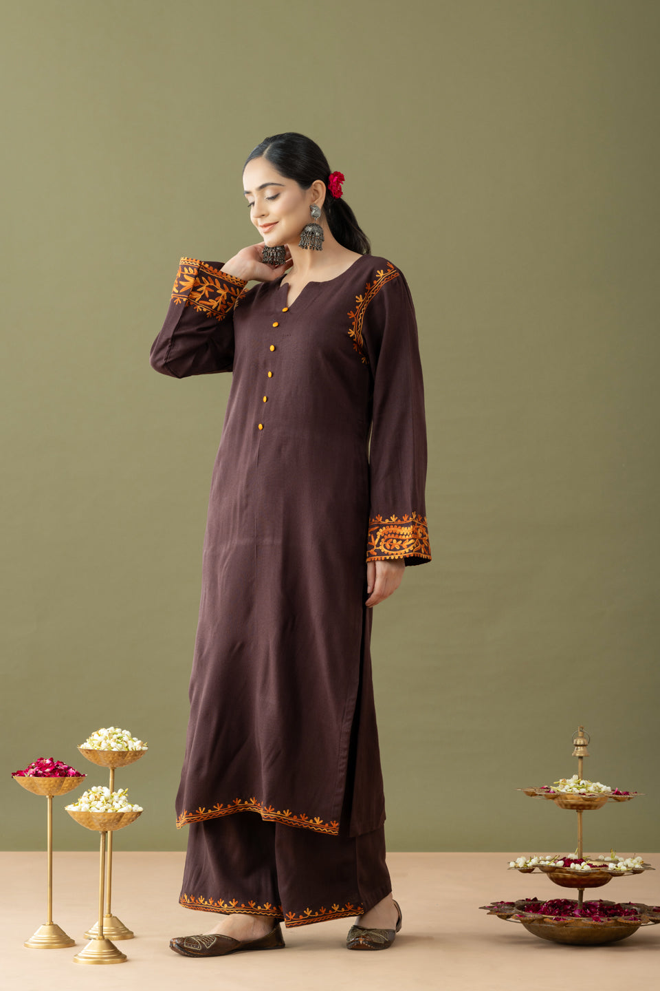 Utsaah Umber Mustard Aari Embroidery Kurta Set