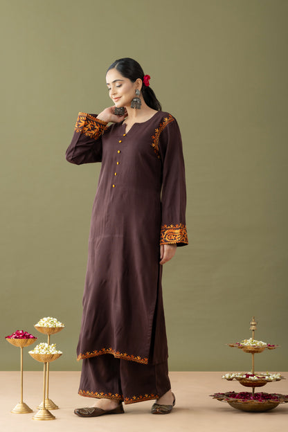 Utsaah Umber Mustard Aari Embroidery Kurta Set