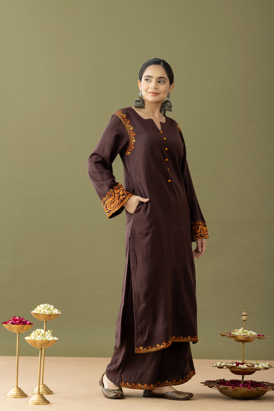 Utsaah Umber Mustard Aari Embroidery Kurta Set
